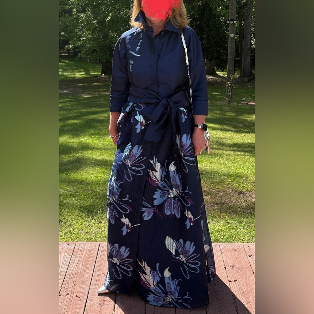 Rickie Freeman for Teri Jon Navy Floral Long Sleeve Dress